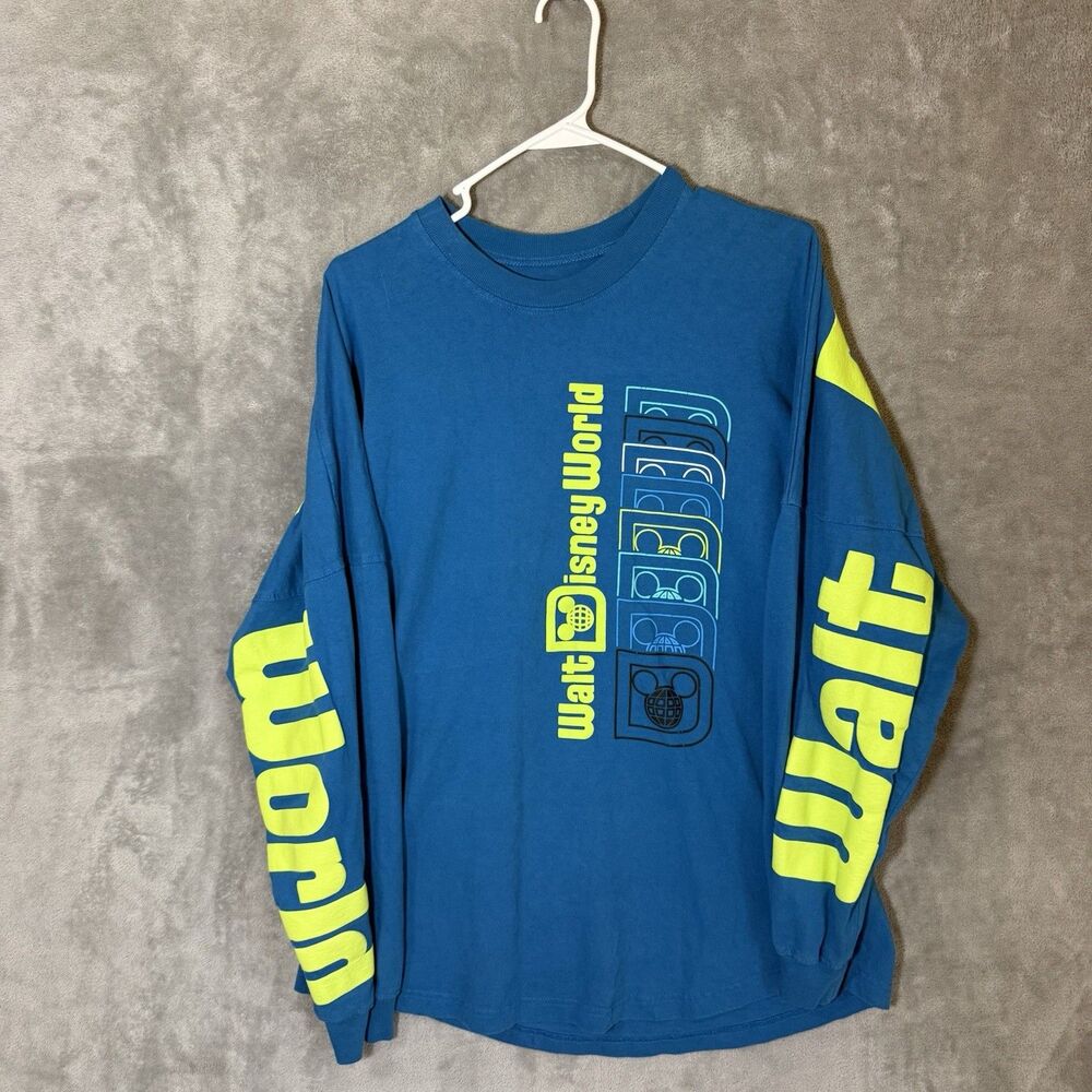 Walt Disney World Spirit Jersey Size M Long Sleeve Teal Blue Neon Yellow